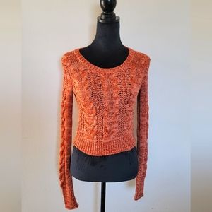 Free People Urban Outfitters Womens Size XS Sweater Cable Knit Scoop Neck Orange